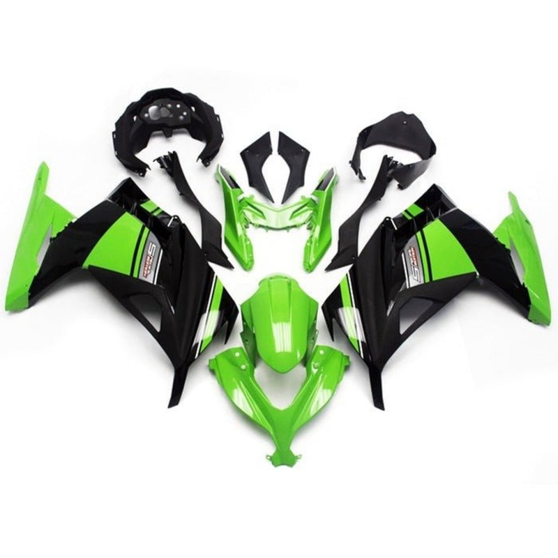 Fairings for Kawasaki Ninja 300 (2013-2024) Green, Black, White, Gray Stripe No Tank No Seat Cowl No Bolt Kit