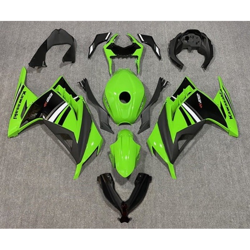 Fairings for Kawasaki Ninja 300 (2013-2024) Green, Black, White Stripe No Tank No Seat Cowl No Bolt Kit