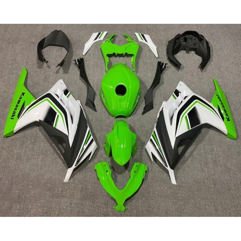 Fairings for Kawasaki Ninja 300 (2013-2024) Green, White, Black Stripe No Tank No Seat Cowl No Bolt Kit