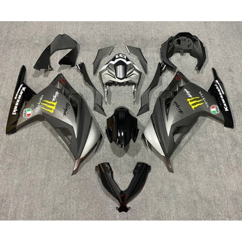 Fairings for Kawasaki Ninja 300 (2013-2024) Matte Gray, Black, Yellow No Tank No Seat Cowl No Bolt Kit