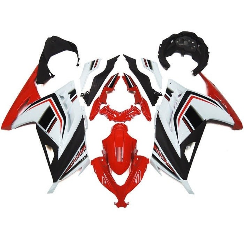 Fairings for Kawasaki Ninja 300 (2013-2024) Red, White, Black Stripe No Tank No Seat Cowl No Bolt Kit