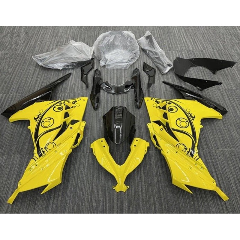 Fairings for Kawasaki Ninja 300 (2013-2024) Yellow, Black Circles No Tank No Seat Cowl No Bolt Kit