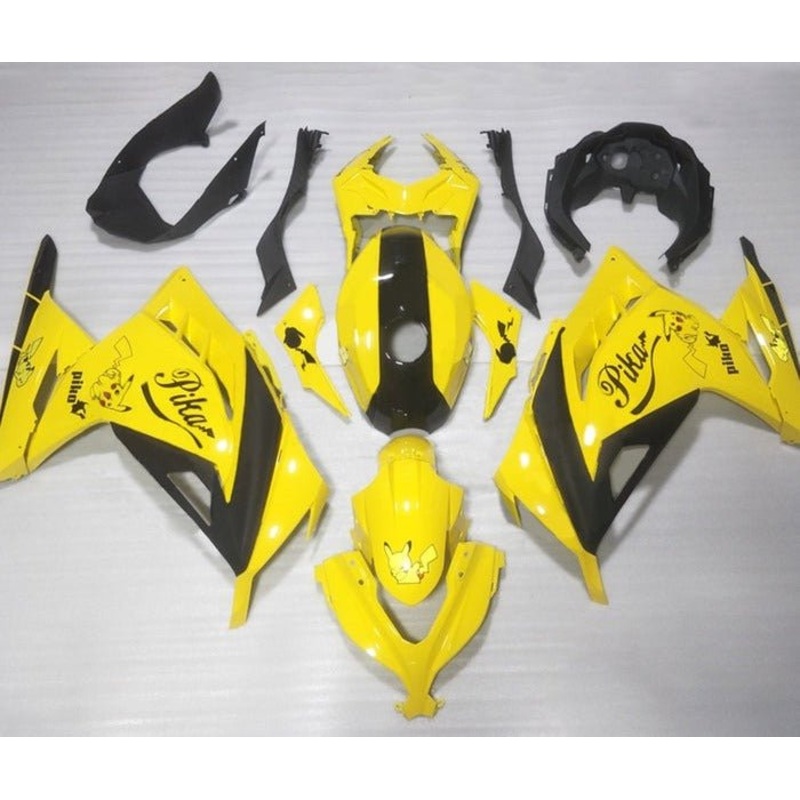 Fairings for Kawasaki Ninja 300 (2013-2024) Yellow, Black, Pikachu No Tank No Seat Cowl No Bolt Kit
