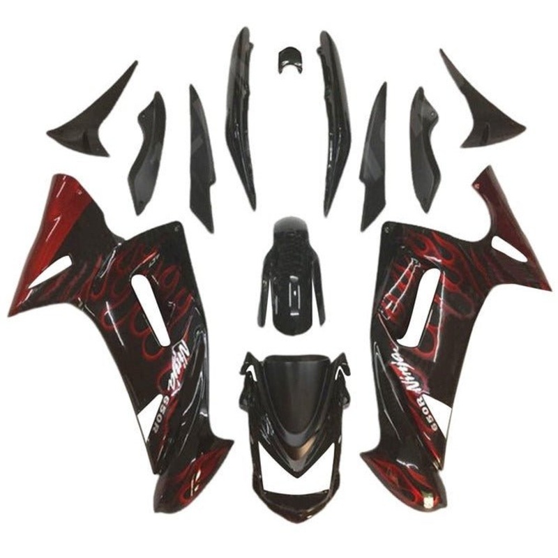 Fairings for Kawasaki Ninja 650 (2006-2008) Black, Red Flames Clear Windscreen: Free No Bolt Kit