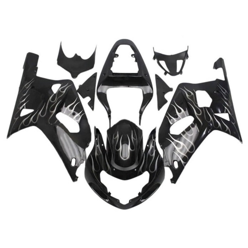 Suzuki GSXR750 (2000-2003) Black, White Flames Fairings No Seat Cowl No Bolt Kit No Tank