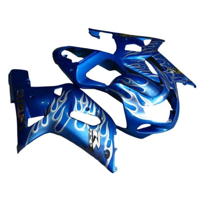 Suzuki GSXR750 (2000-2003) Blue, White Flames Fairings No Seat Cowl No Bolt Kit No Tank