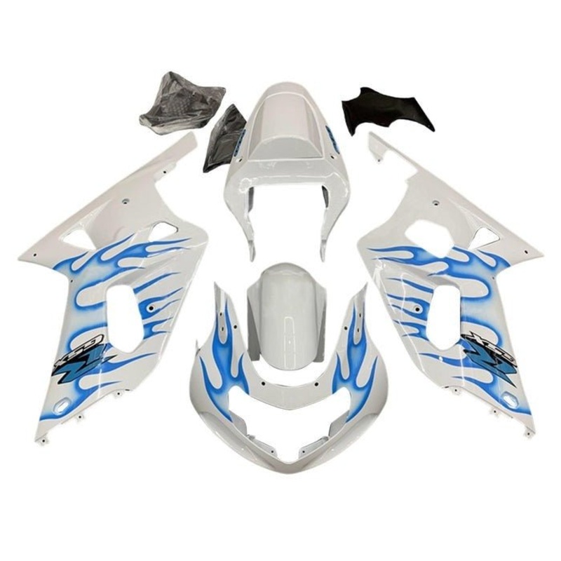 Suzuki GSXR750 (2000-2003) White, Blue Flames Fairings No Seat Cowl No Bolt Kit No Tank