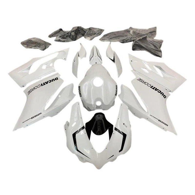 Ducati 1299 Panigale Fairings (2015-2020) Pearl White, Black No Tank No Seat Cowl No Bolt Kit