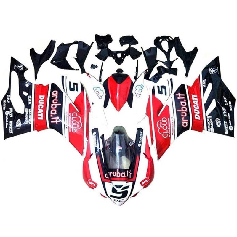 Ducati 1299 Panigale Fairings (2015-2020) Red, Black, White Stripes No Tank No Seat Cowl No Bolt Kit