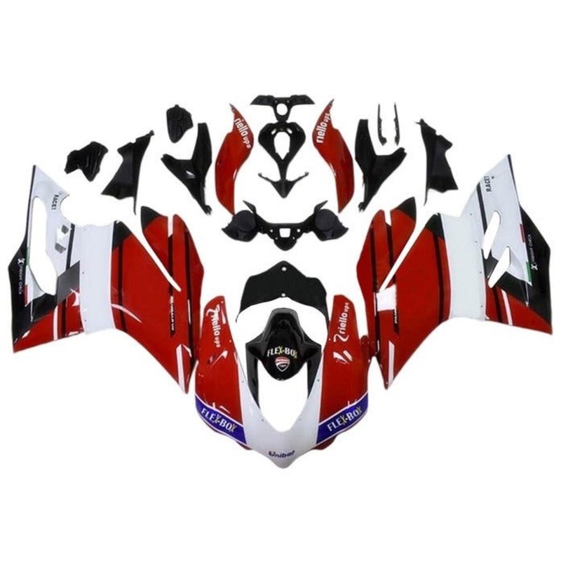 Ducati 1299 Panigale Fairings (2015-2020) Red, White, Blue, Black Stripe No Tank No Seat Cowl No Bolt Kit