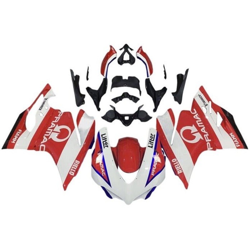 Ducati 1299 Panigale Fairings (2015-2020) Red, White, Pramac No Tank No Seat Cowl No Bolt Kit