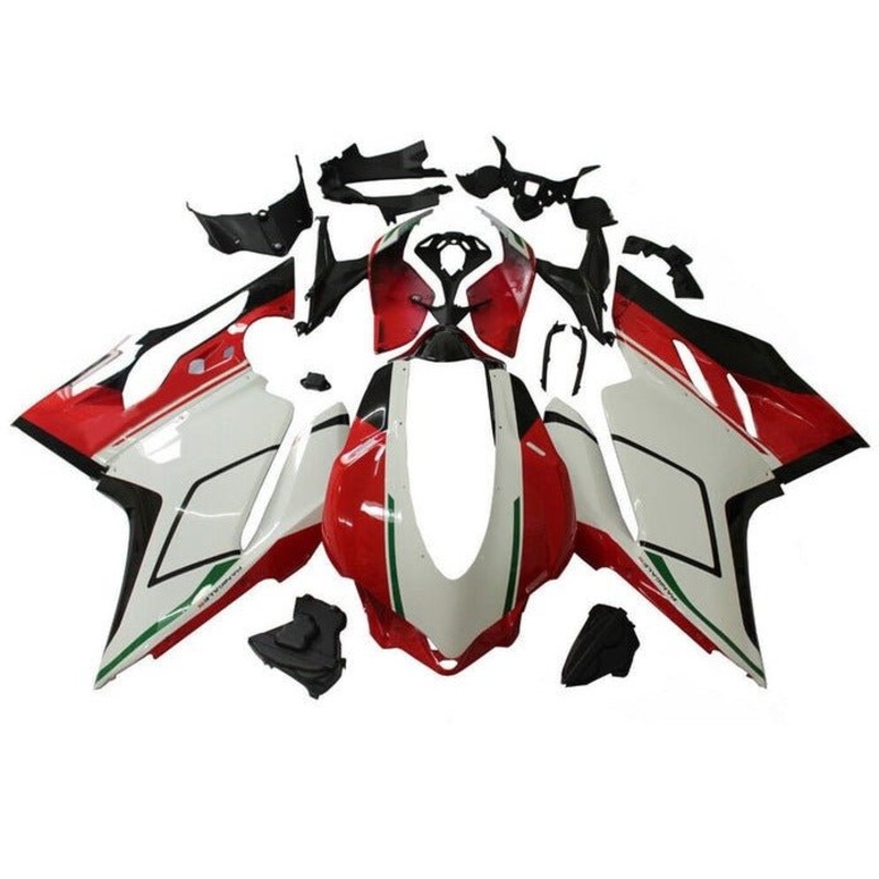 Ducati 1299 Panigale Fairings (2015-2020) White, Red, Black, Green Stripe No Tank No Seat Cowl No Bolt Kit