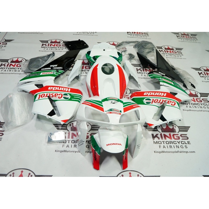 Honda CBR600RR (2005-2006) White, Green, Red, Castrol Stripe Fairings No Seat Cowl No Bolt Kit No Tank