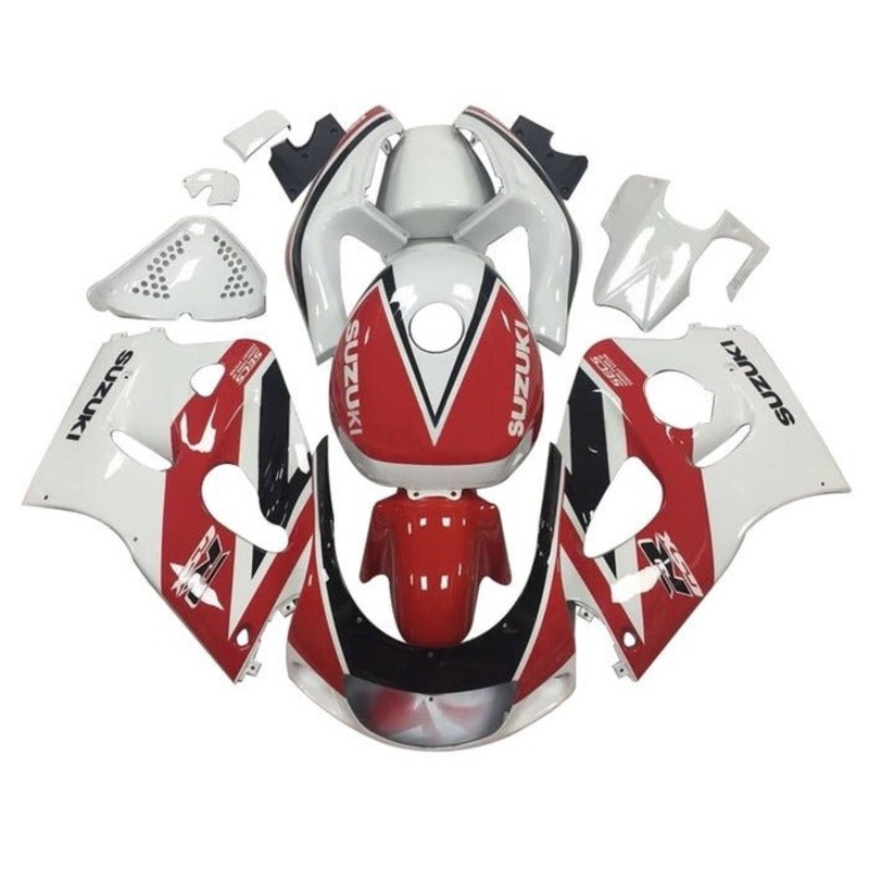 Suzuki GSXR600 (1996-1999) Red, White, Black Stripe Fairings No Tank Clear Windscreen: Free Bolt Kit: No