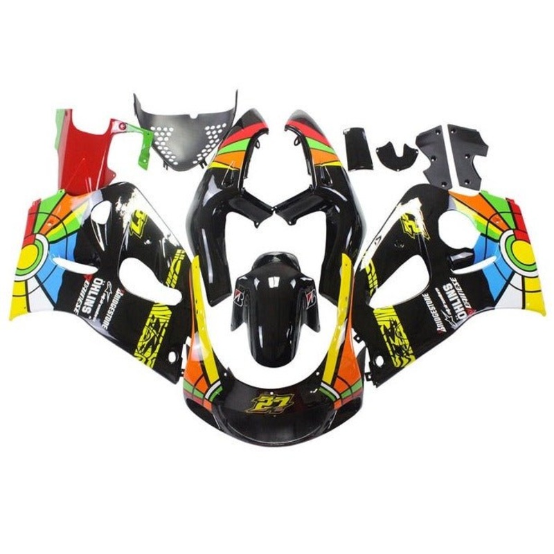Suzuki GSXR750 (1996-1999) Black Multicolor Fairings No Tank Clear Windscreen: Free Bolt Kit: No