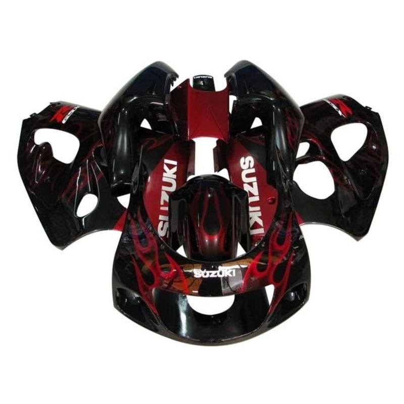 Suzuki GSXR750 (1996-1999) Black, Red, White, Flames Fairings No Tank Clear Windscreen: Free Bolt Kit: No