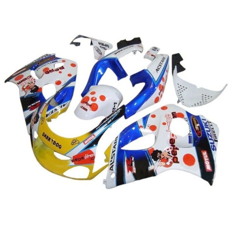 Suzuki GSXR750 (1996-1999) White, Blue, Red, Yellow Fairings No Tank Clear Windscreen: Free Bolt Kit: No
