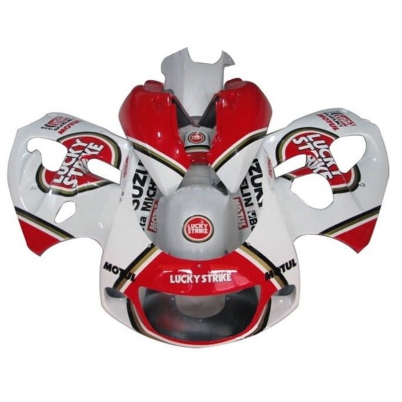 Suzuki GSXR750 (1996-1999) White, Red, Lucky Strike Fairings No Tank Clear Windscreen: Free Bolt Kit: No