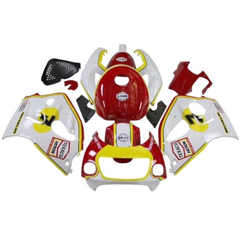 Suzuki GSXR750 (1996-1999) White, Red, Yellow Texaco Fairings No Tank Clear Windscreen: Free Bolt Kit: No