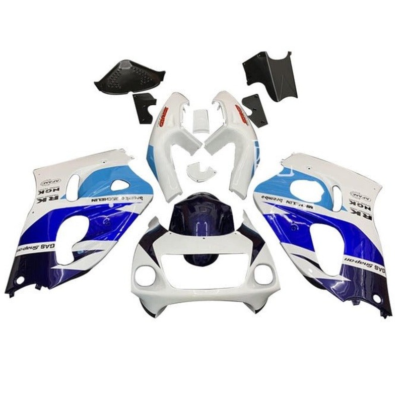 Suzuki GSXR750 (1996-1999) White, Triple Blue Fairings No Tank Clear Windscreen: Free Bolt Kit: No