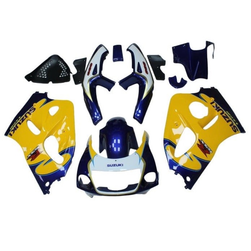 Suzuki GSXR750 (1996-1999) Yellow, Blue Tribal Fairings No Tank Clear Windscreen: Free Bolt Kit: No