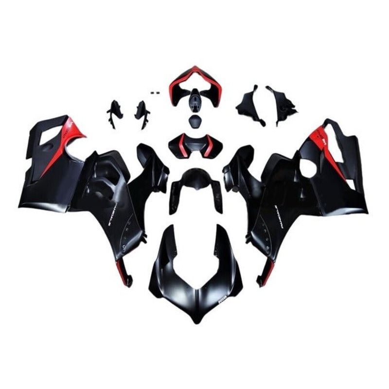 Ducati Panigale V4S Fairings (2020-2021) Matte Black, Red No Tank No Seat Cowl No Bolt Kit