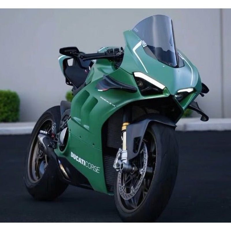 Ducati Panigale V4S Fairings (2020-2021) Matte Green, White No Tank No Seat Cowl No Bolt Kit