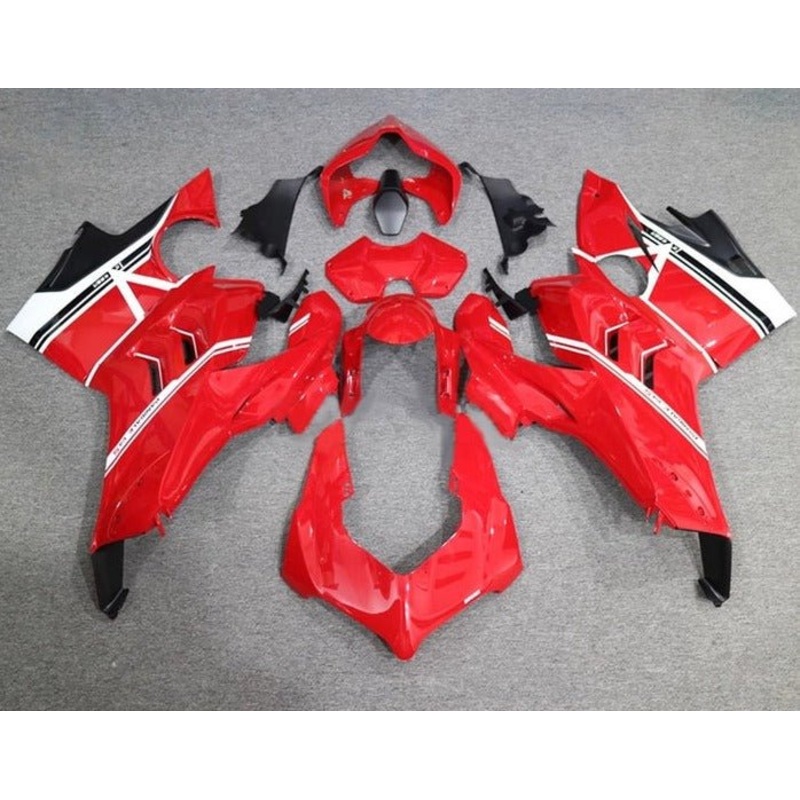 Ducati Panigale V4S Fairings (2020-2021) Red, Black, White Stripe No Tank No Seat Cowl No Bolt Kit