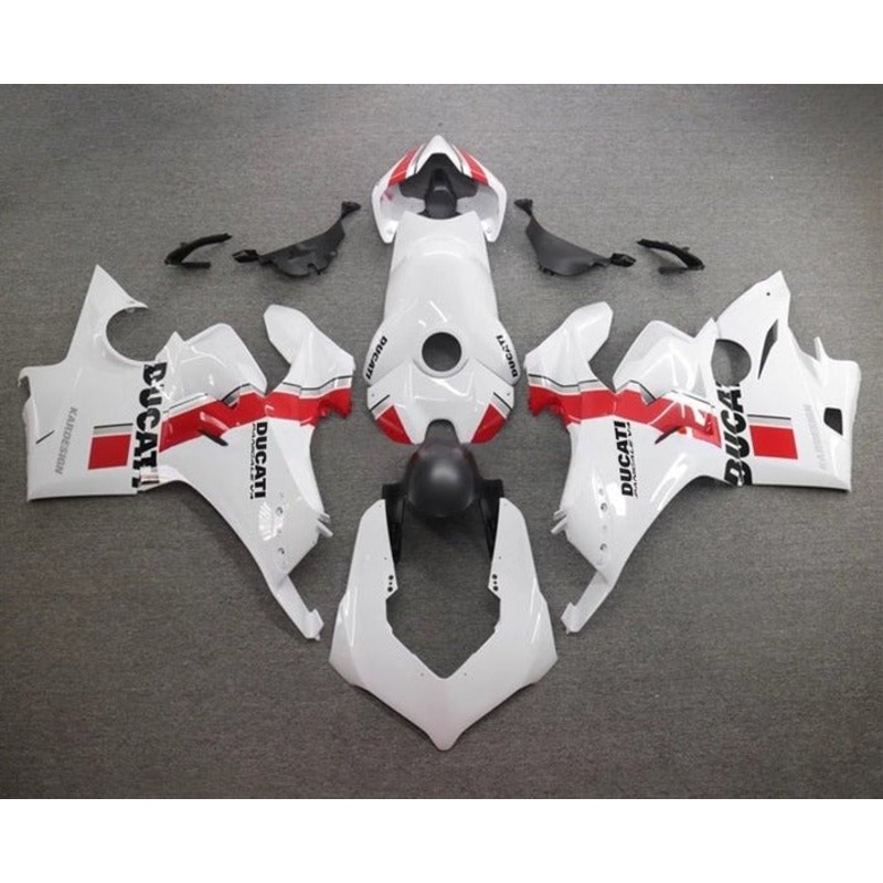 Ducati Panigale V4S Fairings (2020-2021) White, Black, Red Stripe No Tank No Seat Cowl No Bolt Kit