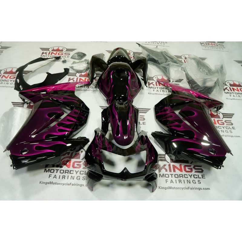 Fairings for Kawasaki Ninja 250R (2008-2013) Black, Pink Magenta Flames No Seat Cowl No Bolt Kit No Tank