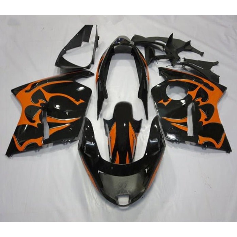 Honda CBR1100XX Super Blackbird (1996-2007) Black, Orange Tribal Fairings Clear Windscreen: Free No Bolt Kit No Tank