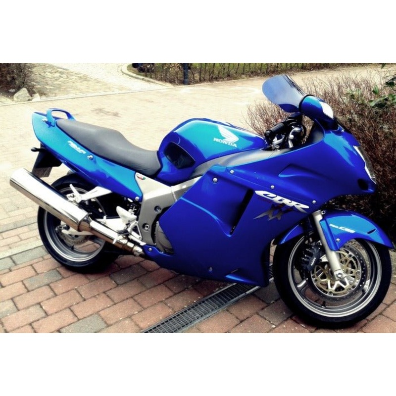 Honda CBR1100XX Super Blackbird (1996-2007) Blue, White Fairings Clear Windscreen: Free No Bolt Kit No Tank