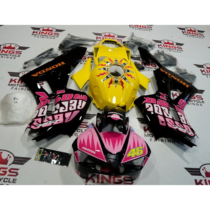 Honda CBR600RR (2024-2025) Light Pink, Black, Yellow Rossi Fairings No Seat Cowl No Bolt Kit No Tank