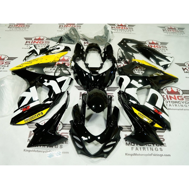 Suzuki GSXR1000 (2009-2016) Black, Yellow, White Fairings Clear Windscreen: Free No Seat Cowl No Bolt Kit