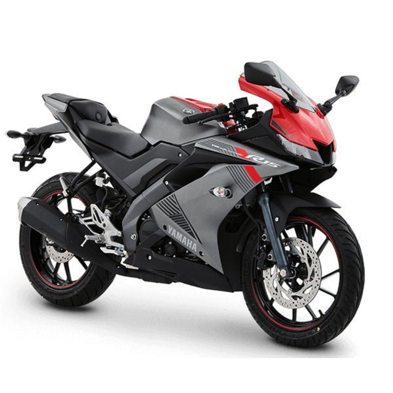 Yamaha R15 Fairings (2018-2024) Matte Gray, Red Free Clear Windscreen No Bolt Kit