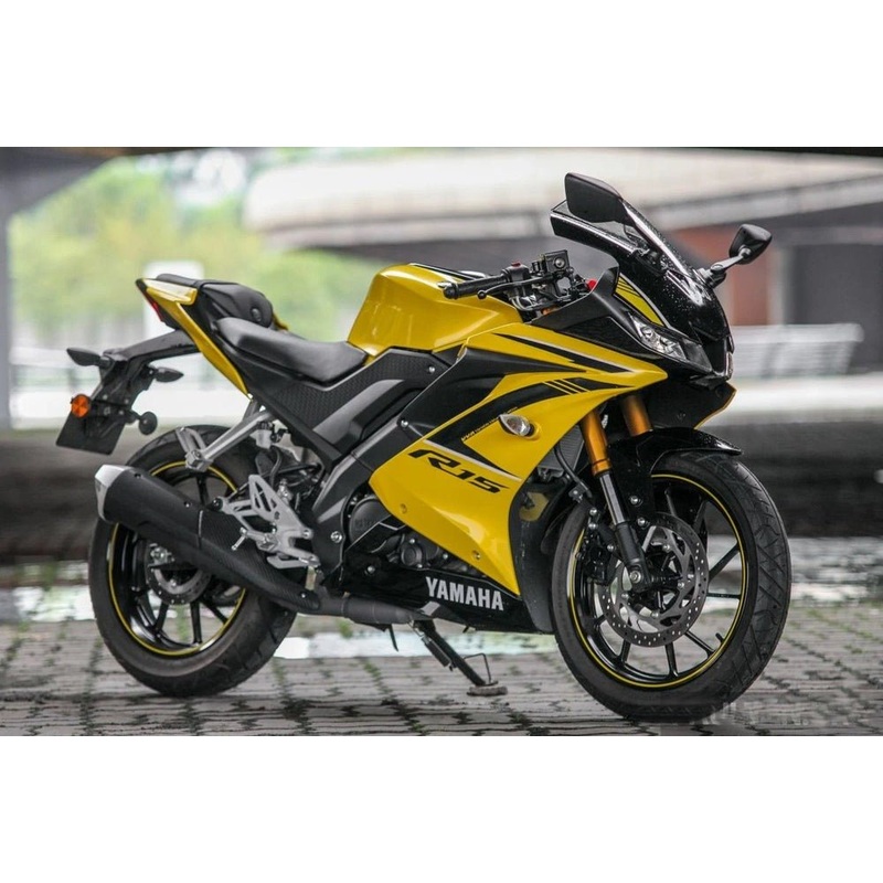 Yamaha R15 Fairings (2018-2024) Yellow, Black Free Clear Windscreen No Bolt Kit