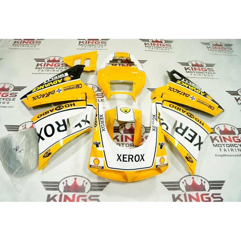 Ducati 748 (1994-2003) Yellow, Black, White Xerox Fairings Clear Windscreen: Free No Bolt Kit