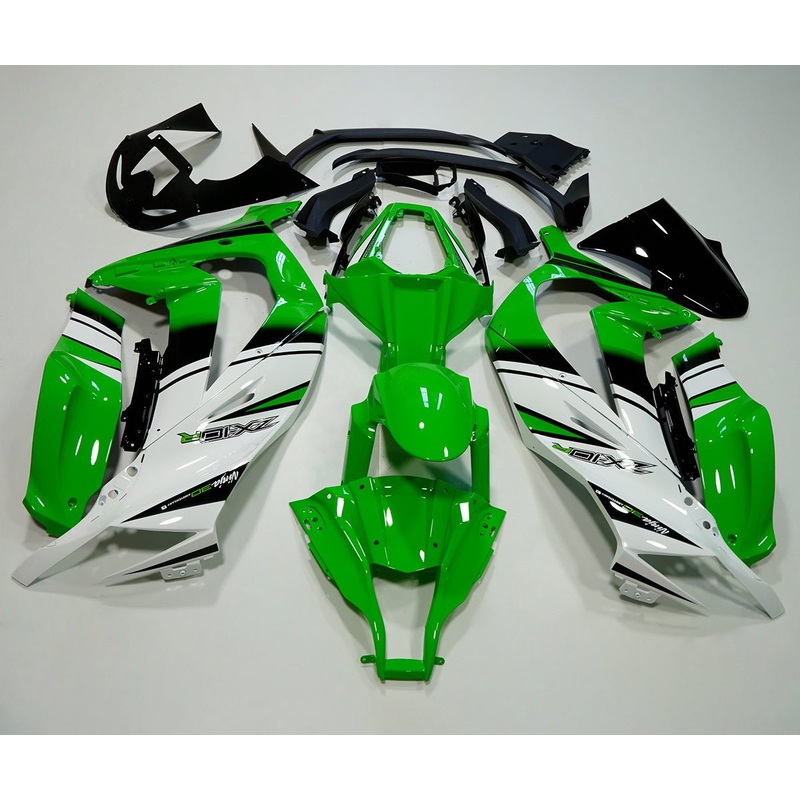 Fairing kit for a Kawasaki Ninja ZX10R (2011-2015) Green, White, Black Stripe No Seat Cowl No Bolt Kit No Tank