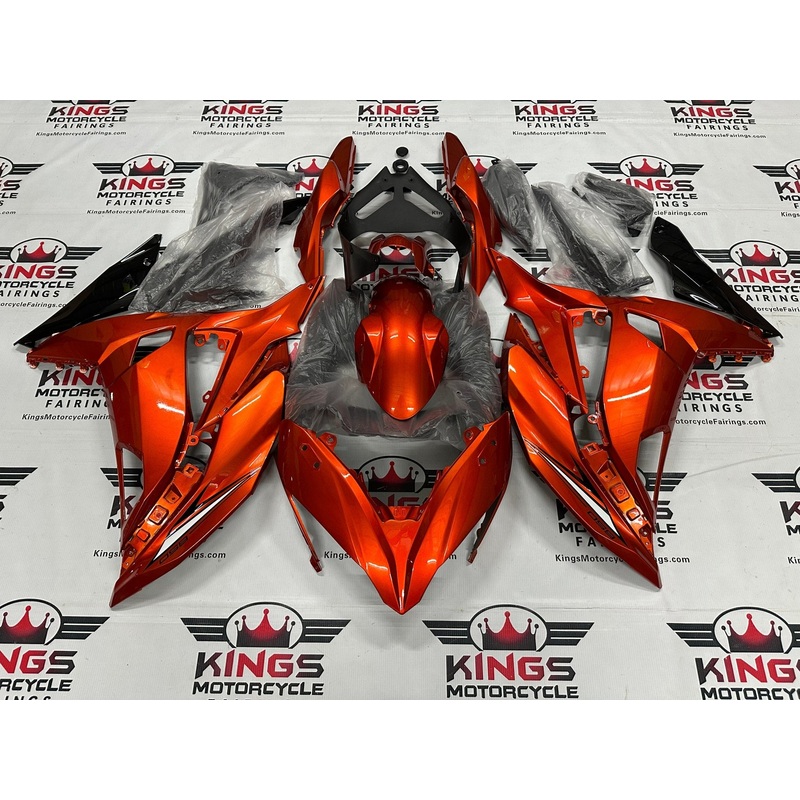 Fairings for Kawasaki Ninja 650 (2017-2019) Orange, Black, Stripe Clear Windscreen: Free No Bolt Kit No Tank