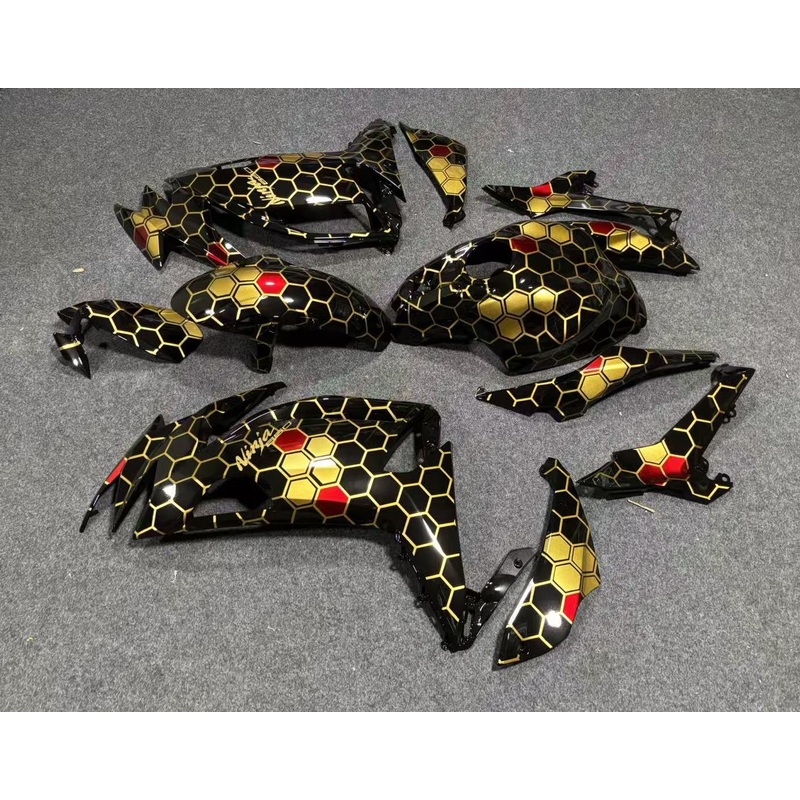 Fairings for Kawasaki Ninja 650 (2020-2025) Black, Gold, Dark Red Honeycomb Clear Windscreen: Free No Bolt Kit No Tank
