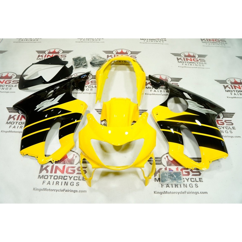 Honda CBR600F4 (1999-2000) Yellow, Black Stripe Fairings Clear Windscreen: Free No Bolt Kit