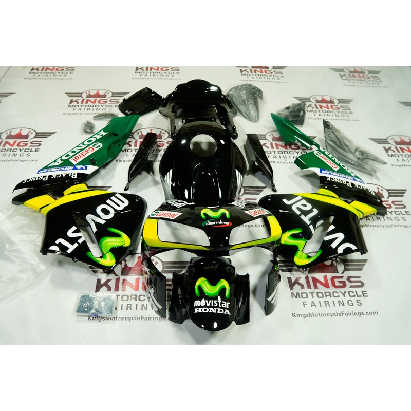 Honda CBR600RR (2003-2004) Black, Green, Yellow Movistar Fairings No Seat Cowl No Bolt Kit No Tank