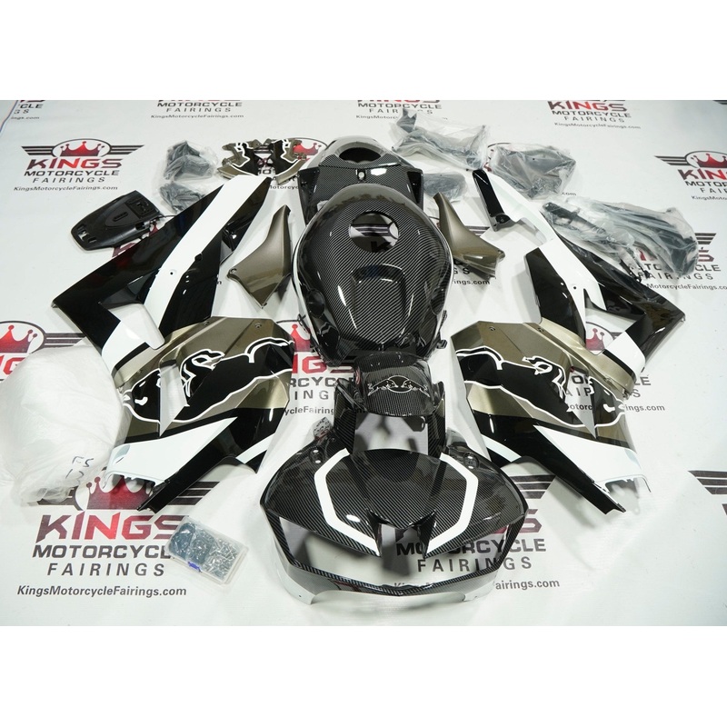 Honda CBR600RR (2024-2025) Faux Carbon Fiber, Black, Metallic Taupe, White Bull Fairings No Seat Cowl No Bolt Kit No Tank