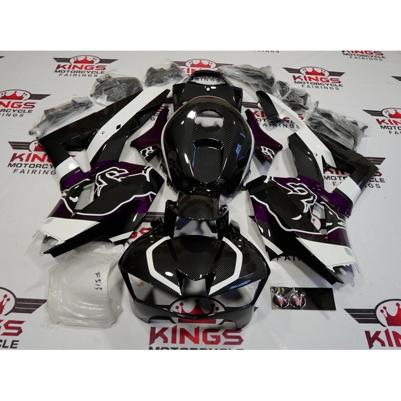 Honda CBR600RR (2024-2025) Faux Carbon Fiber, Purple, Black, White Bull Fairings No Seat Cowl No Bolt Kit No Tank
