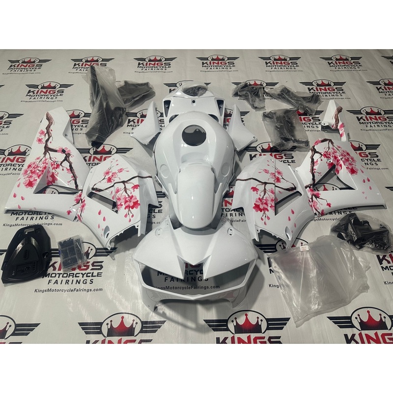 Honda CBR600RR (2024-2025) White, Pink Flowers Fairings No Seat Cowl No Bolt Kit No Tank