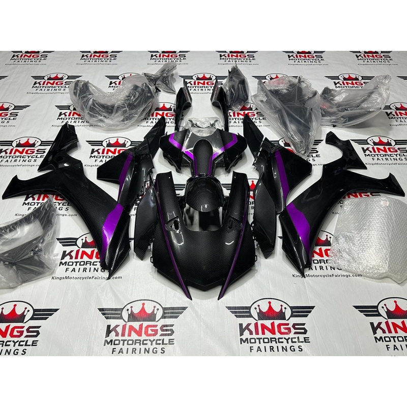 Yamaha YZF-R1 (2020-2025) Faux Carbon Fiber, Purple Striped Fairings No Seat Cowl No Bolt Kit No Tank