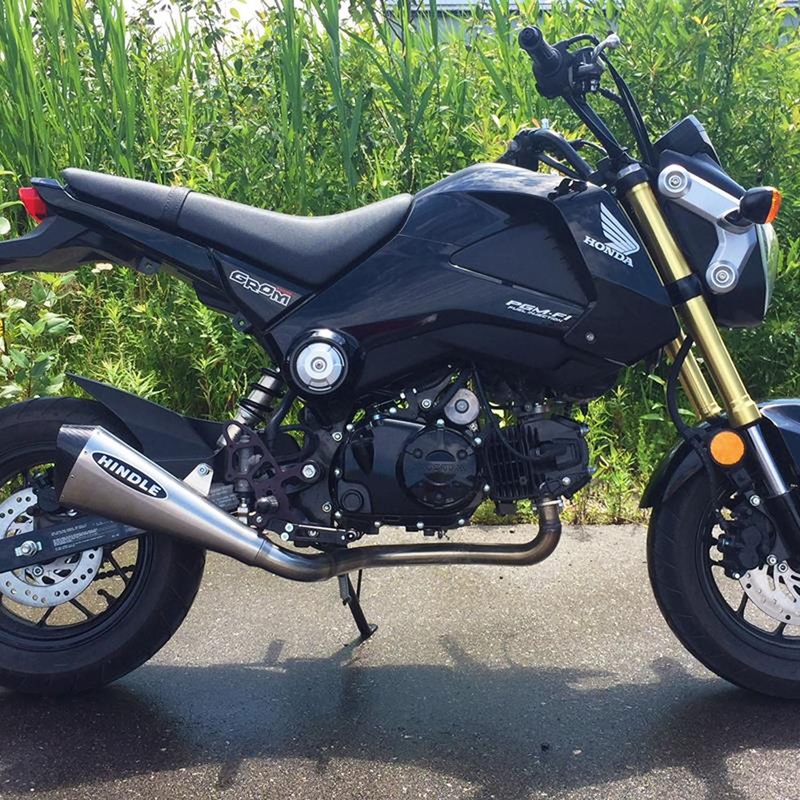 Hindle Evo Megaphone Full System Honda GROM 2014-16 Black Ceramic Megaphone – SS Tip