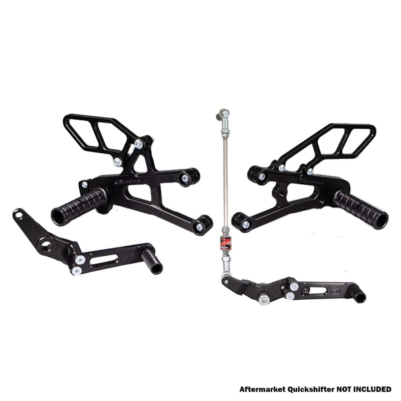 05-0516B Triumph 765 Street Triple Complete Rearset Kit w/ Pedals – GP Shift w/ Aftermarket Push QS No Folding Toe Pieces