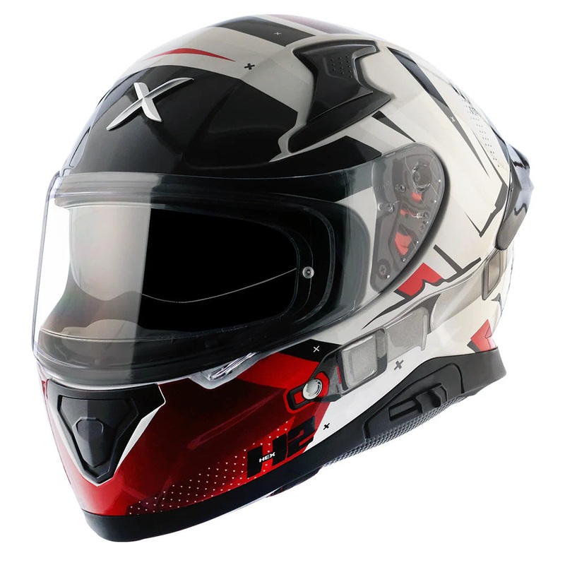 Motorcycle riding helmets – Gloss White Red Helmet –  Axor Apex Hex 2 Axor Apex Hex 2 White Red Helmet M