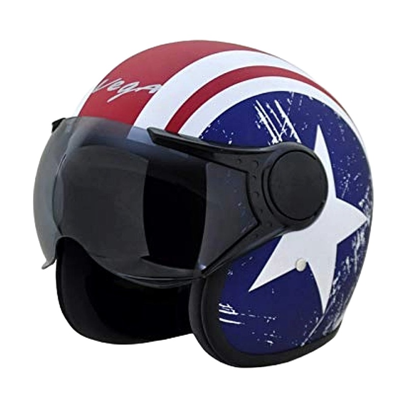 Vega Jet Captain W/Visor Dull Red Metallic Blue Helmet L